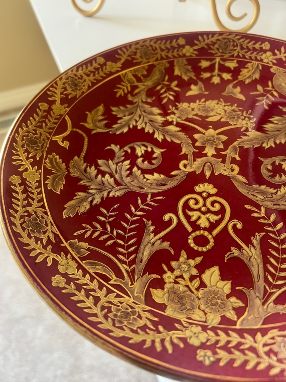 Ornate Accent Red and Gold Charger Plate - Elegant Table or Wall Accent - Picture 2 of 6